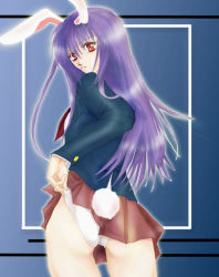 Rule 34 | 1girl, animal ears, ass, bad id, bad pixiv id, female focus, gradient background, long hair, panties, purple hair, rabbit ears, rabbit girl, rabbit tail, reisen udongein inaba, shiho san, skirt, solo, tail, touhou, underwear