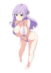 Rule 34 | 1girl, breasts, cleavage, dead or alive, dead or alive xtreme 3 fortune, fiona (doa), full body, large breasts, leaning forward, long hair, looking at viewer, purple eyes, purple hair, smile, solo, standing, swimsuit, tawashi1623