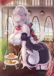 Rule 34 | 1girl, absurdres, ahoge, arm support, black thighhighs, blush, breasts, broom, day, detached collar, detached sleeves, dress, fate/apocrypha, fate/grand order, fate (series), fur-trimmed legwear, fur trim, garter straps, hair ribbon, highres, holding, holding broom, indoors, jeanne d&#039;arc (fate), jeanne d&#039;arc alter (avenger) (fate), jeanne d&#039;arc alter (fate), large breasts, leaning forward, light particles, long hair, looking at viewer, low ponytail, maid, maid headdress, penguintake, puffy short sleeves, puffy sleeves, ribbon, short sleeves, sidelocks, silver hair, solo, strapless, strapless dress, thighhighs, tsurime, two-tone ribbon, v-shaped eyebrows, window, yellow eyes