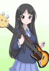 Rule 34 | 1girl, akiyama mio, black eyes, black hair, electric guitar, guitar, instrument, k-on!, long hair, plectrum, pxton, school uniform