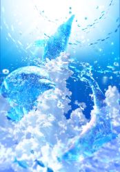 Rule 34 | animal, blue sky, blue theme, bubble, cloud, cloudy sky, day, dolphin, fish, highres, hydrokinesis, light, light rays, makoron117117, no humans, original, scenery, sky, sparkle, water, water drop, whale