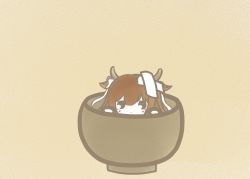 Rule 34 | 1girl, animal ears, azur lane, bandaid, bandaid on head, brown hair, cow ears, cow girl, cow horns, crossed bandaids, cup, flower, horns, in container, in cup, kashino (hot springs relaxation) (azur lane), kashino (azur lane), koti, light brown background, looking at viewer, simple background, solo, white flower