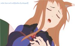 Rule 34 | closed eyes, highres, holo, open mouth, parody, sayonara zetsubou sensei, spice and wolf, straywolf, transparent background, upper body, vector trace