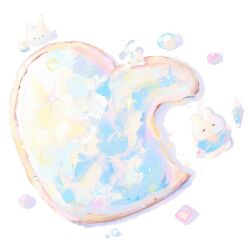 Rule 34 | cake, food, gummy (happyyu), heart, highres, lying, no humans, original, rabbit, sparkle, white background