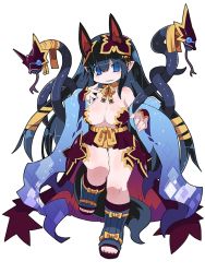 Rule 34 | 1girl, animal ears, black hair, blue eyes, boots, brave sword x blaze soul, breasts, detached sleeves, extra ears, full body, large breasts, long hair, looking at viewer, mikazuki menzen, neck ribbon, pointy ears, ribbon, simple background, snake, solo, toeless footwear, white background, zankuro