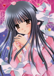 Rule 34 | 1girl, black hair, female focus, houraisan kaguya, kirishima riona, long hair, ribbon, solo, touhou, upper body