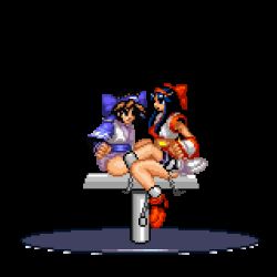 Rule 34 | 2girls, animated, animated gif, blue hair, blush, breasts, brown hair, closed eyes, female orgasm, japanese clothes, long hair, lowres, m.u.g.e.n, mo2, multiple girls, nakoruru, object insertion, open mouth, orgasm, pixel art, restrained, rimururu, samurai spirits, sex machine, siblings, sisters, snk, surprised, tagme, transparent background, uncensored, vaginal, vaginal object insertion, yuri