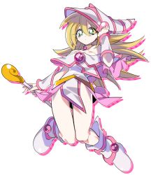 Rule 34 | 1girl, absurdres, bare shoulders, blonde hair, blue footwear, blush stickers, boots, breasts, choker, cleavage, dark magician girl, duel monster, green eyes, hat, highres, large breasts, misaka (missa), pentacle, solo, staff, wand, wizard hat, yu-gi-oh!, yuu-gi-ou, yu-gi-oh! duel monsters