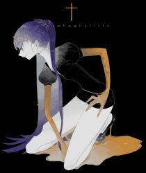 Rule 34 | 1other, absurdres, androgynous, belt, black background, black footwear, blue eyes, blue hair, character name, collared shirt, colored eyelashes, cross, from side, gem uniform (houseki no kuni), gold, gold nails, golden arms, hand on own hip, high heels, highres, houseki no kuni, loafers, long hair, long legs, marimo (marimotty), melting, molten metal, nail polish, necktie, other focus, phosphophyllite, phosphophyllite (ll), ponytail, puffy short sleeves, puffy sleeves, shirt, shoes, short hair, short shorts, short sleeves, shorts, smile, straight hair, very long hair, white belt, white shirt, yellow nails