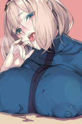 Rule 34 | 1girl, alice margatroid, breasts, commentary request, covered erect nipples, drooling, fakepucco, huge breasts, large areolae, open mouth, solo focus, tongue, tongue out, touhou