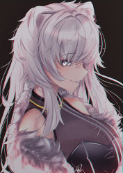 Rule 34 | 1girl, absurdres, ahoge, animal ears, bare shoulders, breasts, cleavage, earrings, fur-trimmed jacket, fur trim, grey eyes, grey hair, grin, hair between eyes, highres, hololive, huge filesize, jacket, jewelry, large breasts, lion ears, lion girl, long hair, looking at viewer, necklace, see-through, see-through cleavage, shishiro botan, shishiro botan (1st costume), slit pupils, smile, solo, urotare, virtual youtuber