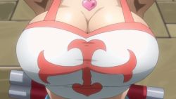 Rule 34 | 00s, 1girl, animated, animated gif, bouncing breasts, breasts, brown hair, cleavage, cross, elie, fairy tail, heart, huge breasts, jewelry, necklace, rave, solo, wristband