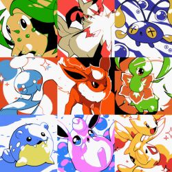 Rule 34 | :d, :o, chikorita, chimecho, chinchou, commentary, creatures (company), english commentary, fangs, flareon, game freak, gen 1 pokemon, gen 2 pokemon, gen 3 pokemon, happy, looking at viewer, meganium, nintendo, open mouth, pinkgermy, pokemon, pokemon (creature), smile, snow, sparkle, spheal, stitched, third-party edit, togetic, wigglytuff, zangoose