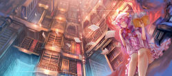 Rule 34 | 1girl, absurdres, book, bookshelf, crescent, dress, embodiment of scarlet devil, female focus, hair ribbon, hat, highres, holding, holding book, library, long hair, madcocoon, open book, paper, patchouli knowledge, purple dress, purple eyes, purple hair, ribbon, scarlet devil mansion, sitting, solo, striped clothes, striped dress, too many, too many books, touhou, tress ribbon, very long hair, voile