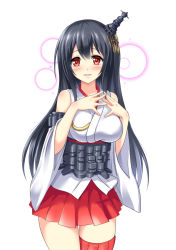 Rule 34 | 10s, 1girl, bare shoulders, black hair, blush, breasts, detached sleeves, female focus, fusou (kancolle), hair ornament, japanese clothes, kantai collection, kyamu (qqea92z9n), large breasts, long hair, looking at viewer, machinery, open mouth, red eyes, smile, solo, wide sleeves