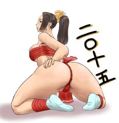 Rule 34 | 1girl, ass, breasts, fatal fury, highres, huge ass, large breasts, looking back, ponytail, shiranui mai, simple background, snk, solo, white background