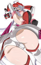 Rule 34 | 1girl, absurdres, ass, breasts, cameltoe, cleft of venus, covered erect nipples, embarrassed, fat mons, highres, j.h., large breasts, light purple hair, panties, pants, senki zesshou symphogear, tight clothes, tight pants, underwear, yukine chris