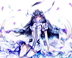 Rule 34 | 10s, 1girl, abyssal ship, anchorage water oni, bad id, bad pixiv id, black hair, dress, highres, kantai collection, long hair, purple eyes, puuneko, solo, very long hair, white dress