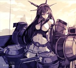 Rule 34 | 10s, 1girl, bad id, bad pixiv id, bare shoulders, black hair, breasts, cis (carcharias), gloves, hair ornament, hairband, headgear, kantai collection, long hair, nagato (kancolle), navel, personification, red eyes
