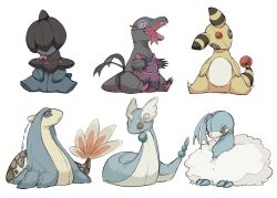 Rule 34 | altaria, ampharos, beads, button eyes, buttons, character doll, commentary request, creatures (company), deino (pokemon), doll, dragonair, game freak, gen 1 pokemon, gen 2 pokemon, gen 3 pokemon, gen 5 pokemon, gen 7 pokemon, highres, milotic, nintendo, no humans, oimo kenpi, pokemon, salazzle, simple background, still life, stitches, white background