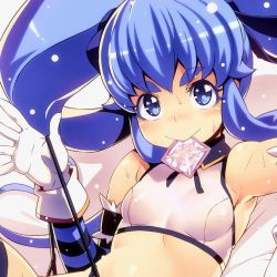 Rule 34 | 10s, 1girl, blue eyes, blue hair, condom, condom in mouth, cure princess, gloves, happinesscharge precure!, long hair, looking at viewer, magical girl, matching hair/eyes, mouth hold, panties, panty pull, precure, shirayuki hime, smile, solo, sweat, tasaka shinnosuke, twintails, underwear