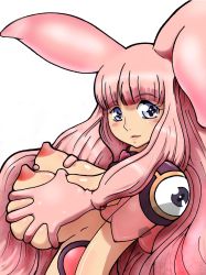 Rule 34 | 1girl, absurdres, blue eyes, grabbing another&#039;s breast, breasts, grabbing, highres, huge breasts, melona (queen&#039;s blade), ojosnocturnos, pink hair, queen&#039;s blade, solo, symbol-shaped pupils