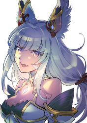 Rule 34 | 1girl, absurdres, animal ears, blunt bangs, breasts, cat ears, chest jewel, cleavage, detached sleeves, facial mark, highres, long hair, low twintails, nia (blade) (xenoblade), nia (xenoblade), silver hair, small breasts, solo, twintails, ug333333, very long hair, xenoblade chronicles (series), xenoblade chronicles 2, yellow eyes