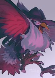Rule 34 | beak, bird, commentary request, creatures (company), dated, game freak, gen 4 pokemon, grey background, highres, honchkrow, nintendo, no humans, open mouth, pokemon, pokemon (creature), red eyes, skyloop19, solo, talons, tongue, twitter username