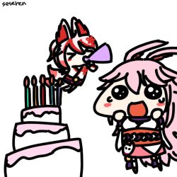 Rule 34 | animated, animated gif, birthday cake, cake, food, happy, instrument, lowres, multiple girls, open mouth, seseren, trumpet