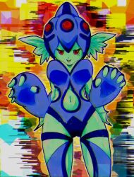 Rule 34 | animated, breasts, colored skin, digimon, digimon (creature), fins, frog girl, green skin, helmet, large breasts, looking at viewer, monster girl, ranamon, smile, video