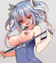 Rule 34 | 10s, 1girl, blue hair, blush, breasts, drooling, grey background, heart, heart-shaped pupils, heavy breathing, i-19 (kancolle), kantai collection, large breasts, long hair, naughty face, naz (garyuuya), nipples, one-piece swimsuit, open mouth, red eyes, saliva, school swimsuit, simple background, sketch, solo, swimsuit, symbol-shaped pupils, twintails