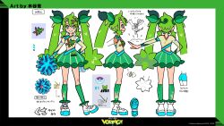 Rule 34 | 1girl, arm behind back, bike shorts, blush, bow, character sheet, check commentary, cheerleader, commentary request, creatures (company), dress, facing viewer, fortissimo, from behind, from side, full body, game freak, grass miku (project voltage), green bow, green eyes, green hair, green socks, hair bow, hair ornament, hairpin, hatsune miku, highres, jumping, kneehighs, long hair, mizutani megumi, multiple hairpins, musical note, musical note hair ornament, nintendo, official art, poke ball, poke ball (basic), pokemon, pom pom (cheerleading), print dress, print socks, project voltage, shoes, smile, sneakers, socks, solo, vocaloid, white footwear, x hair ornament