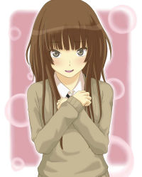 Rule 34 | 1girl, amagami, blush, brown hair, kamizaki risa, long hair, school uniform, shouji nigou, solo, sweater