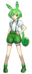 Rule 34 | 1girl, :3, absurdres, boots, closed mouth, commentary request, flat chest, full body, green footwear, green hair, green nails, green shorts, green suspenders, hand on own hip, highres, kei (keigarou) (style), long hair, looking at viewer, low ponytail, parody, pea pod, pigeon-toed, puffy short sleeves, puffy shorts, puffy sleeves, shirt, short sleeves, shorts, simple background, smile, solo, standing, style parody, suspender shorts, suspenders, tachi-e, transparent background, v-shaped eyebrows, very long hair, vocaloid, vocaloid boxart pose, voicevox, white shirt, winterufomance, yellow eyes, zundamon