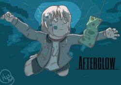Rule 34 | 1girl, :t, absurdres, air bubble, album, album art, album cover, album cover redraw, aoba moca, aqua eyes, bang dream!, black shorts, bubble, closed mouth, commentary request, cover, derivative work, fishing hook, fishing line, fishing lure, grey hair, highres, holding breath, hood, hood down, hooded jacket, hook, jacket, light blush, long sleeves, money, nevermind, nirvana (band), open clothes, open jacket, shirt, short hair, short shorts, shorts, simple background, solo, standing, submerged, swimming, underwater, water, white background, white shirt