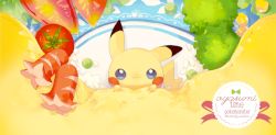 Rule 34 | blue eyes, broccoli, corn, creatures (company), egg, food, food art, food focus, game freak, gen 1 pokemon, hot dog, in container, in food, looking at viewer, lying, nintendo, no humans, omelet, omurice, on back, oversized object, pikachu, plate, pokemon, pokemon (creature), rice, solo, tako-san wiener, tomato, welchino
