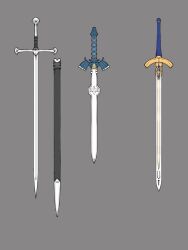 bolos commentary excalibur_(fate/stay_night) fate/stay_night fate_(series) grey_background hexagram master_sword nintendo no_humans sheath simple_background star_of_david sword the_legend_of_zelda the_lord_of_the_rings tolkien&#039;s_legendarium weapon weapon_focus