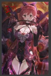 Rule 34 | 1girl, breasts, demon girl, demon horns, demon tail, horns, io (noire) (princess connect!), io (princess connect!), large breasts, long hair, princess connect!, red hair, sonchi, tail