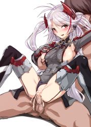 Rule 34 | 1boy, 1girl, :d, areola slip, armpits, ass, azur lane, black thighhighs, blush, breasts, clothed female nude male, clothed sex, clothing aside, covered navel, cum, cum in pussy, garter straps, german clothes, gloves, grey gloves, harigane shinshi, heart, heart-shaped pupils, hetero, highres, nude, open mouth, panties, panties aside, penis, prinz eugen (azur lane), purple panties, red eyes, sex, sideboob, silver hair, sketch, smile, spread legs, symbol-shaped pupils, thighhighs, twintails, two side up, uncensored, underwear, vaginal