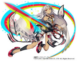 Rule 34 | 1girl, akka, altera (fate), bare shoulders, black nails, blunt bangs, breasts, choker, collarbone, commentary request, dark-skinned female, dark skin, detached sleeves, fate/grand order, fate (series), fighting stance, full-body tattoo, full body, headdress, holding, holding sword, holding weapon, jewelry, legs, nail polish, photon ray (fate), rainbow, red eyes, red footwear, revealing clothes, short hair, small breasts, socks, solo, sword, tagme, tan, tattoo, thighs, veil, weapon, white hair