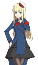 Rule 34 | 1girl, black hat, black pantyhose, black skirt, blonde hair, blue eyes, blue jacket, breasts, commentary request, elfenlied22, fate/grand order, fate (series), flower, grin, hat, highres, jacket, long hair, long sleeves, looking at viewer, lord el-melloi ii case files, pantyhose, reines el-melloi archisorte, simple background, skirt, smile, solo, white background