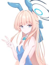 Rule 34 | 1girl, animal ears, blonde hair, blue archive, blue eyes, blue hair, blue leotard, blue nails, braid, breasts, collar, detached collar, fake animal ears, french braid, highres, leotard, long hair, looking at viewer, lutuan kino, multicolored hair, nail polish, official alternate costume, playboy bunny, rabbit ears, small breasts, solo, strapless, strapless leotard, streaked hair, toki (blue archive), toki (bunny) (blue archive), white background, white collar, white wrist cuffs, wrist cuffs