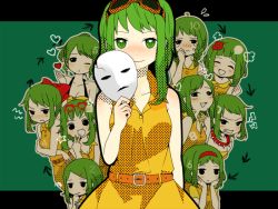 Rule 34 | 1girl, angry, bad id, bad pixiv id, blush, glasses, green eyes, green hair, gumi, juu mensou (vocaloid), katagiri (mighty swing), md5 mismatch, multiple persona, one eye closed, short hair, smile, tears, tongue, vocaloid, wink