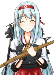 Rule 34 | 10s, 1girl, hachimaki, hands on own chest, headband, japanese clothes, kantai collection, long hair, machinery, muneate, shoukaku (kancolle), silver hair, smile, solo, toko (tenerezza666), upper body, very long hair, yumi (bow)
