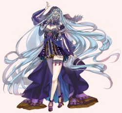 Rule 34 | 1girl, absurdly long hair, azura (fire emblem), blue hair, detached sleeves, fire emblem, fire emblem fates, full body, high heels, jewelry, kairiwhisper, long hair, looking at viewer, necklace, nintendo, pink background, simple background, solo, thighhighs, veil, very long hair, yellow eyes