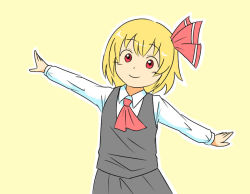 Rule 34 | 1girl, female focus, kieeyo, outstretched arms, rumia, simple background, skirt, smile, solo, spread arms, touhou
