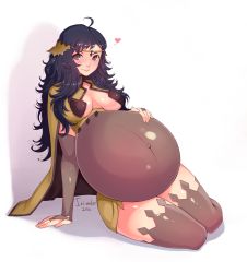 Rule 34 | 1girl, absurdres, ahoge, black hair, breasts, circlet, cleavage, covered navel, fire emblem, fire emblem fates, heart, highres, nintendo, ophelia (fire emblem), pregnant, solo, tesomu, thighhighs