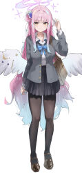 Rule 34 | 1girl, absurdres, blue archive, bow, bowtie, frown, full body, highres, jsscj, long hair, looking at viewer, mika (blue archive), pantyhose, pink hair, solo, standing, wings, yellow eyes