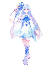 Rule 34 | 1girl, blue dress, blue footwear, blue hair, blunt bangs, boots, closed mouth, detached sleeves, dress, full body, hair ornament, highres, knee boots, kotonoha aoi, long hair, looking at viewer, official art, pink thighhighs, red eyes, sidelocks, sleeveless, sleeveless dress, smile, solo, standing, thighhighs, transparent background, very long hair, voiceroid, wide sleeves, yagasuri, yoshida yoshitsugi, zettai ryouiki