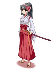 Rule 34 | black hair, bow, japanese clothes, makisige, miko, red eyes, sheath, sheathed, solo, sword, weapon